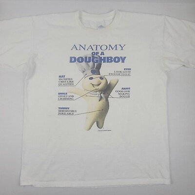 #ad Vintage 90s Pillsbury Anatomy Of A Doughboy T Shirt Mens Large Short Sleeve 1996