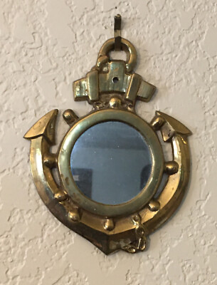 Vintage Solid Brass Nautical Anchor Mirror  picture Frame 6.7x 5.5 Wall hanging