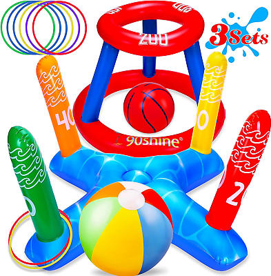 #ad #ad Pool Toys Games Set Floating Basketball Hoopamp;Inflatable Ring Toss for Kids Ad