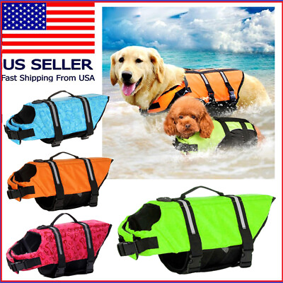 Pet Dog Life Jacket Swimming Durable Safety Vest Reflective Stripe PULL Handle