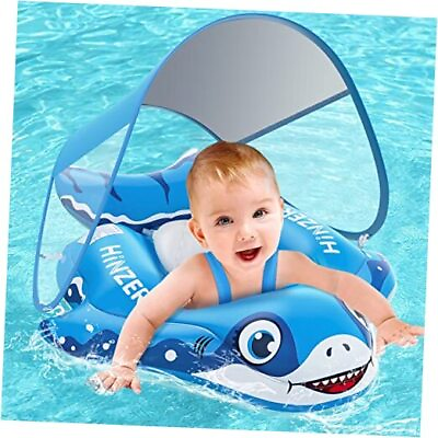 #ad Baby Swimming Pool Floats with Canopy Inflatable Infant Pool Large BlueShark