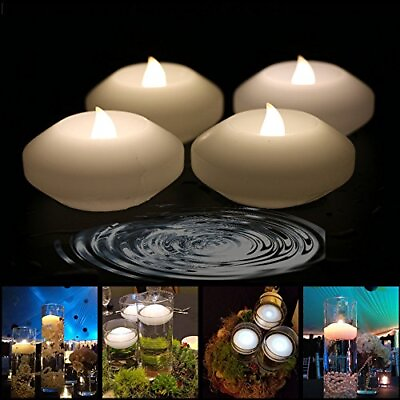 #ad Pack of 4 Wax Flickering LED Waterproof Floating Candles Warm White Tealights...