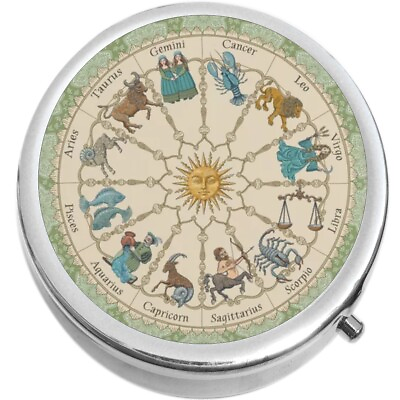 #ad Vintage Zodiac Astrology Medicine Pill Box