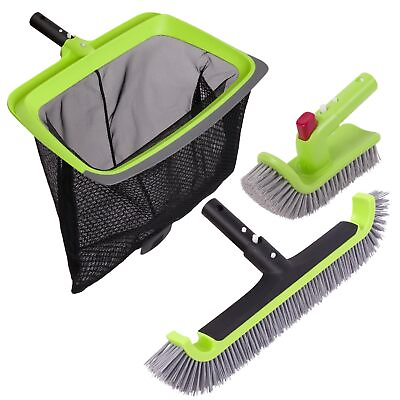 #ad Deluxe Pool Cleaning Kit Rubber Edge Skimmer Net 17.5 Pool Brush and Hand