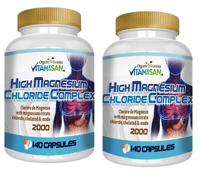 Magnesium Chloride Cloruro de Magnesio 2000 mg 280 capsules 2 bottles