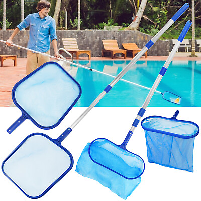 Swimming Pool Leaf Skimmer Flat Deep Bag Rake Net Cleaning Leaves Mesh with Pole