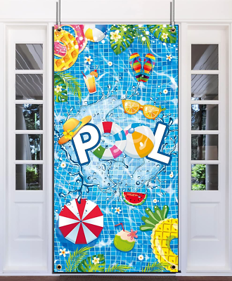 #ad Pool Party Decoration Summer Pool Door Cover Decorationlarge Beach Birthday D..