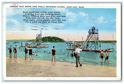 #ad #ad 1938 Largest Salt Water Free Public Swimming School Onset Bay MA Postcard
