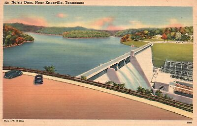 #ad Vintage Postcard Norris Dam Boating Fishing Swimming Near Knoxville Tennessee TN