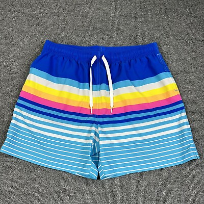 #ad Chubbies Shorts Men XL Blue Retro Striped Lined Swimming Trunks Elastic Waist