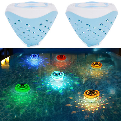 #ad 2PCS Swimming Pool Lights Magnet Underwater Pond RGB LED Lamp Decor 6 Modes