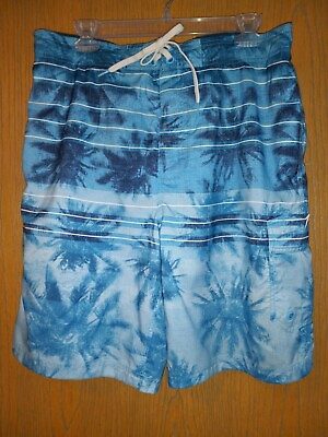 #ad Men#x27;s Speedo Blue W Palm Trees Swim Trunks Shorts Size Large Two Pockets