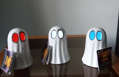 HALLOWEEN: CERAMIC: WHITE: PORCELAIN: LED: COLOR CHANGING: LIGHT UP GHOST: NEW