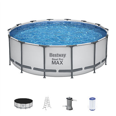 #ad Bestway Steel Pro MAX 14#x27;x48quot; Round Above Ground Swimming Pool with Pump amp; Cover