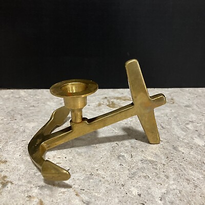 VINTAGE SOLID BRASS quot;ANCHORS AWAYquot; SHIP ANCHOR CANDLE HOLDER RARE 6”