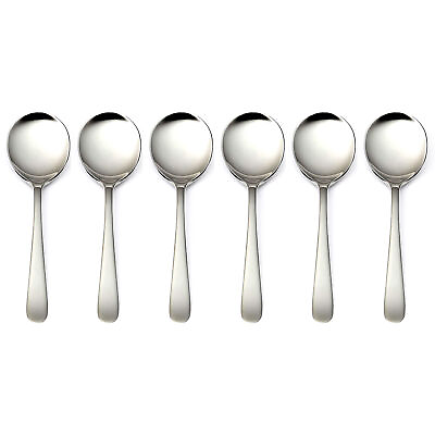 6 Pack Soup Spoons Round Stainless Steel Bouillon Spoon Table Serving Cooking