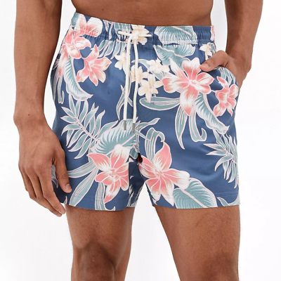 #ad American Eagle Men#x27;s Medium Floral Lined Above Knee Pocket Swim Trunks