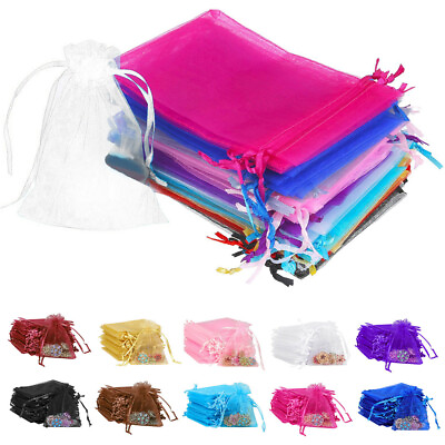 #ad 100 200pcs Drawstring Organza Gift Bags Wedding Party Jewelry Pouches 4x6quot; 5x7quot;