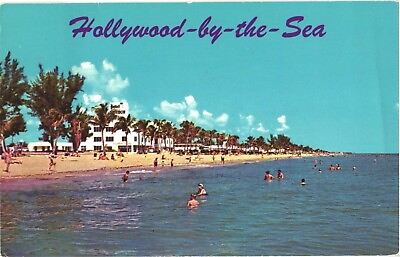#ad Beach goers Swimming At The Beautiful Hollywood By The Sea In Florida Postcard