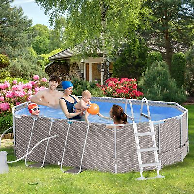 #ad Outsunny Above Ground Swimming Pool Non Inflatable Rectangular Frame Pool
