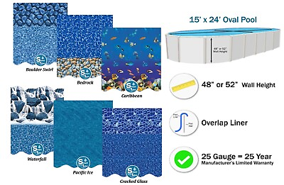 #ad Smartline 15#x27; x 24#x27; Oval 48quot; 52quot; Wall Height Swimming Pool Overlap Liner 25 GA