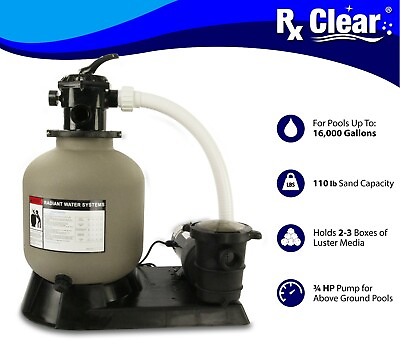 #ad Rx Clear Radiant 16quot; Aboveground Swimming Pool Sand Filter System w .75 HP Pump