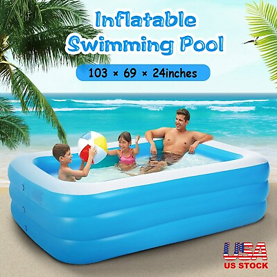 103quot; Inflatable Family Swimming Pool Blow up Kiddie Lounge Backyard Pool for Kid