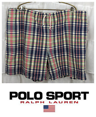 #ad Polo Sport Ralph Lauren Mens Plaid Cargo Board Shorts Swimming Trunks 2XL Tall