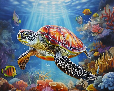 #ad Underwater Beauty Sea Turtle Ocean Coral Fish David Textiles Fabric Panel