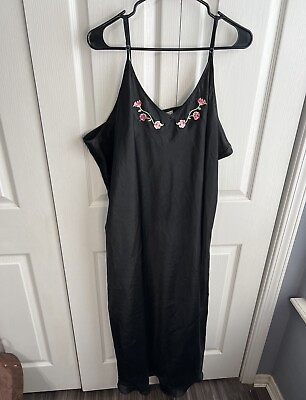 #ad Kmart Pink K Vintage 90s Y2K Black Floral Embroidery Slip Maxi Dress Size 2XL