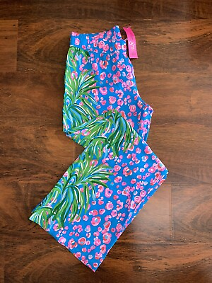 Lilly Pulitzer MEDIUM Turquoise I SPY BAL HARBOUR PALAZZO PANTS Wide Leg NWT