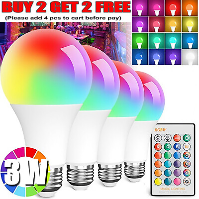 3W E26 E27 16 Color Changing Light Bulb w Remote Control Dimmable RGB LED Bulbs