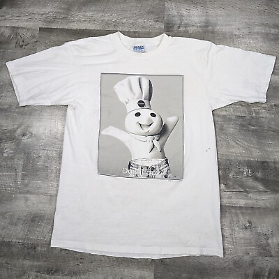 #ad Vtg Gildan Tshirt Men#x27;s Large White Pillsbury Doughboy Pop Culture Portrait 90s