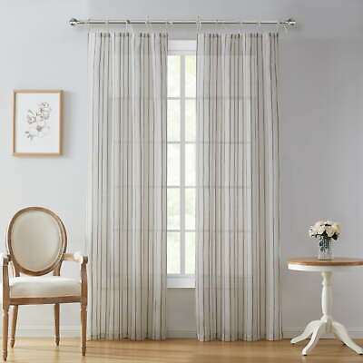 #ad #ad Emerson Linen Stripe Light Filtering Tie Top Curtain Panel Pair 76quot; x 106quot;