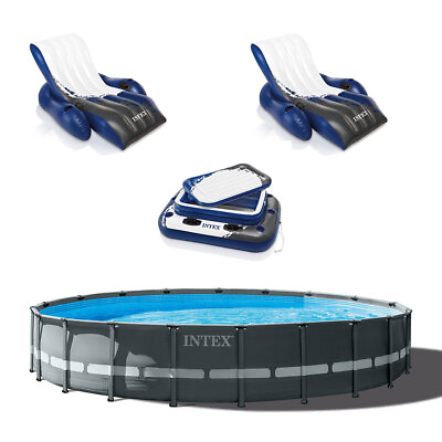 #ad Intex 24ft x 52in Ultra XTR Round Frame Pool Loungers 2 Pack Floating Cooler
