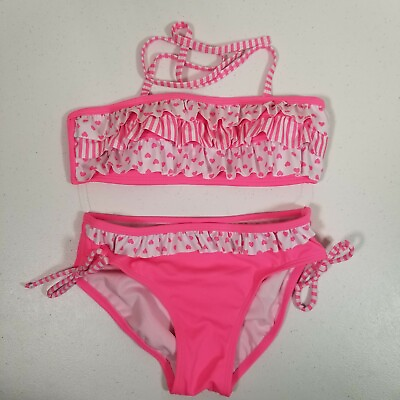 #ad Justice Swim Suit Set Girls Size 10 Pink White Two Peice Summer Pool Beach.