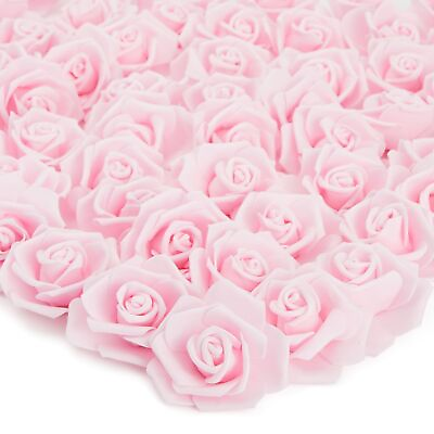 #ad 100 Pack Light Pink Artificial Flowers Bulk Stemless Fake Foam Roses 3 in