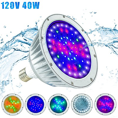 #ad LED Inground Pool Light40W IP65 WaterproofColor Changing Bulb 120V RGBWhite