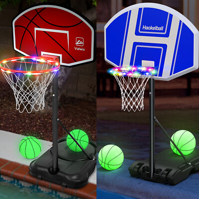 #ad Swimming Pool Basketball Hoop 41#x27;#x27; 59#x27;#x27; Adjustable Height w Light 2 Balls