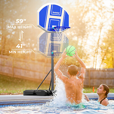 #ad 41quot; 59quot; Poolside Basketball Hoop w Light Adjustable Height Swimming Pool Playset