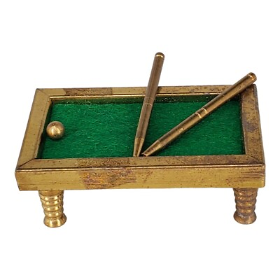 Brass Pool Table 2 Cues amp; Ball Doll House Miniatures Vintage