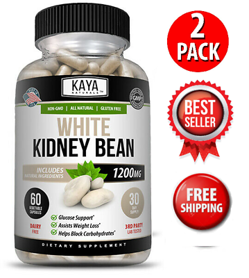 2 Pack White Kidney Bean Extract Carb Blocker Curb Appetite Glucose Support