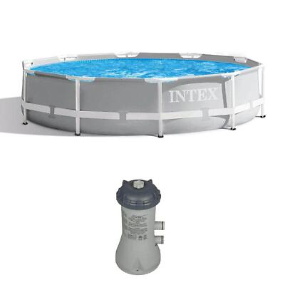 #ad Intex Above Ground Swimming Pool w Cartridge Filter Pump System Steel Frame Gray