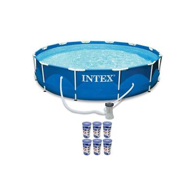 #ad Intex Swimming Pool H30quot; x D30quot; x 12#x27; Deep Round Metal Frame w Pump Filters