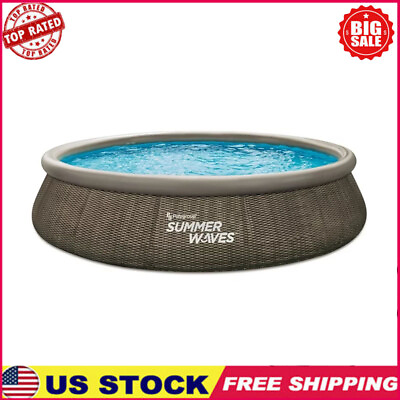 #ad 15 Ft Inflatable Swimming Pool Round Summer Quick Set Above Ground Backyard New