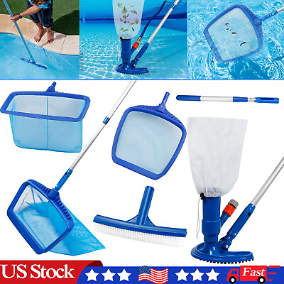 Fine Mesh Heavy Duty Swimming Pool Skimmer Leaf Net Wall Brush Cleaning Tool Kit