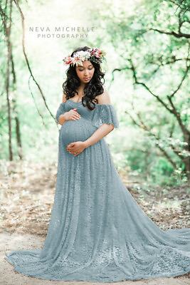 #ad #ad Lace Pregnant Women Off Shoulder Maternity Dress Photography Prop Photo LongGown