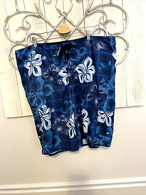 #ad Retro Hang Ten Board Shorts Swim Trunks Men#x27;s Size XXL Blue Floral Design