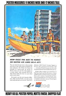 #ad 11x17 POSTER 1960 Now Race the Sun to Hawaii on DC 8 Jet