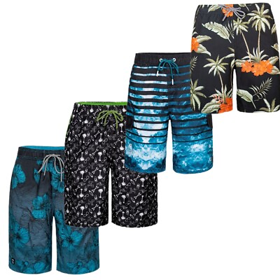 Men#x27;s Swimming Trunks Quick Dry Summer Striped Beach Board Shorts with Lining